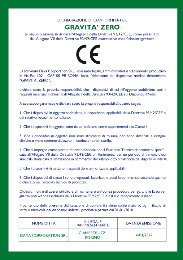 certificazione materasso gravità zero