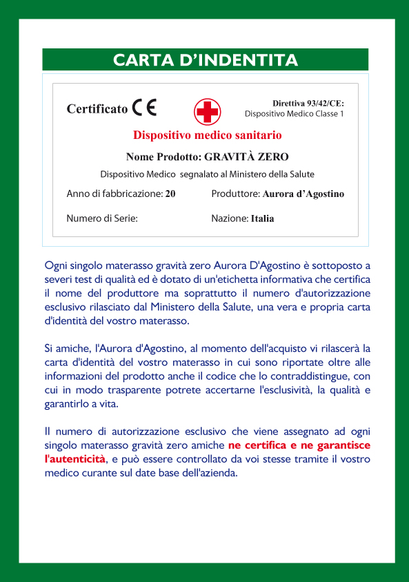 certificazione materasso gravità zero